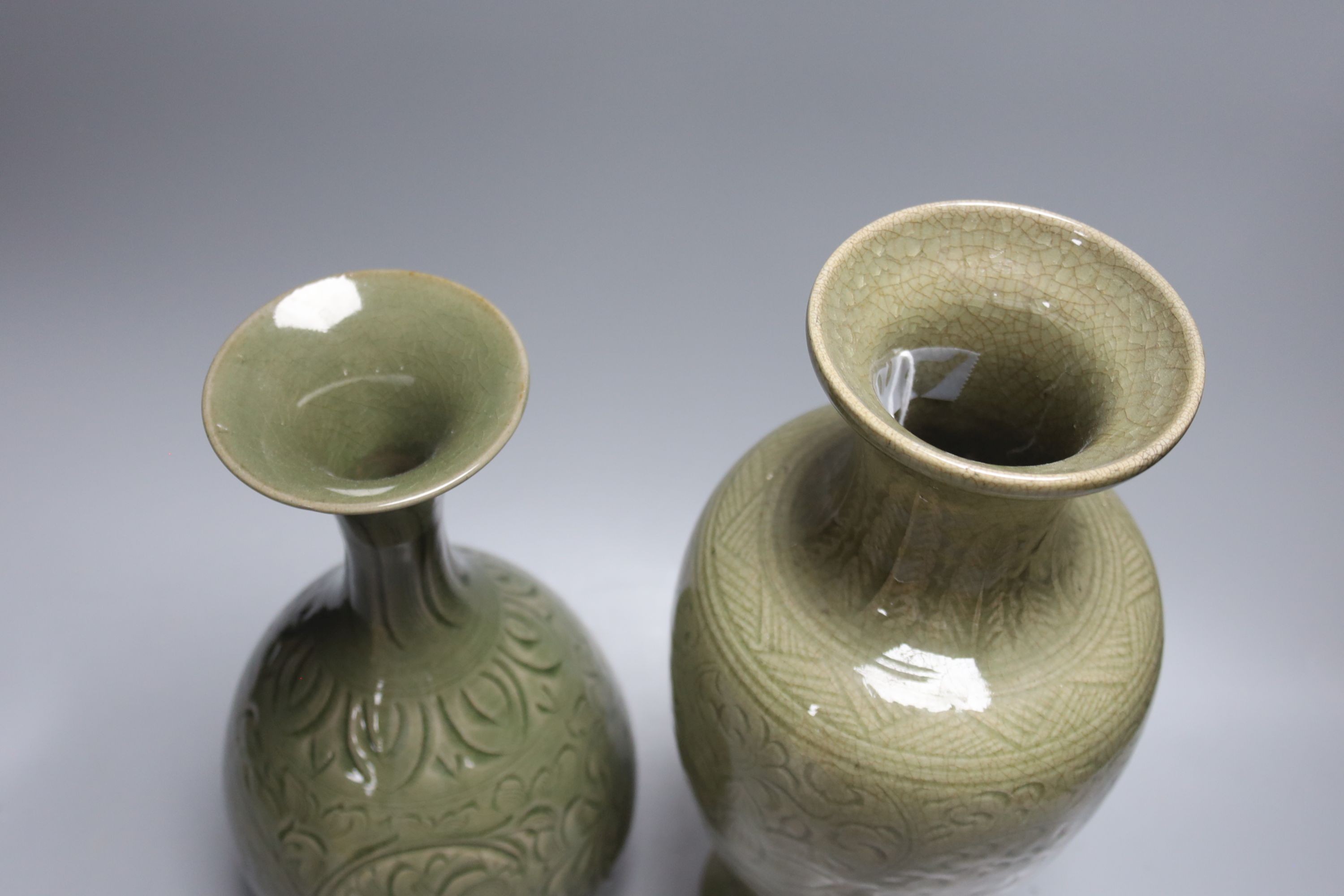 Two Chinese celadon glazed vases, tallest 36cm